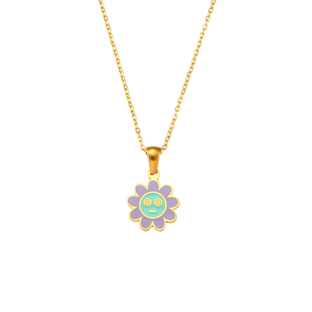 Collana con Ciondolo a Angelo Geometrico Minimalista in Acciaio al Titanio Placcato Oro 18K, Design Cuore e Libellula da Donna