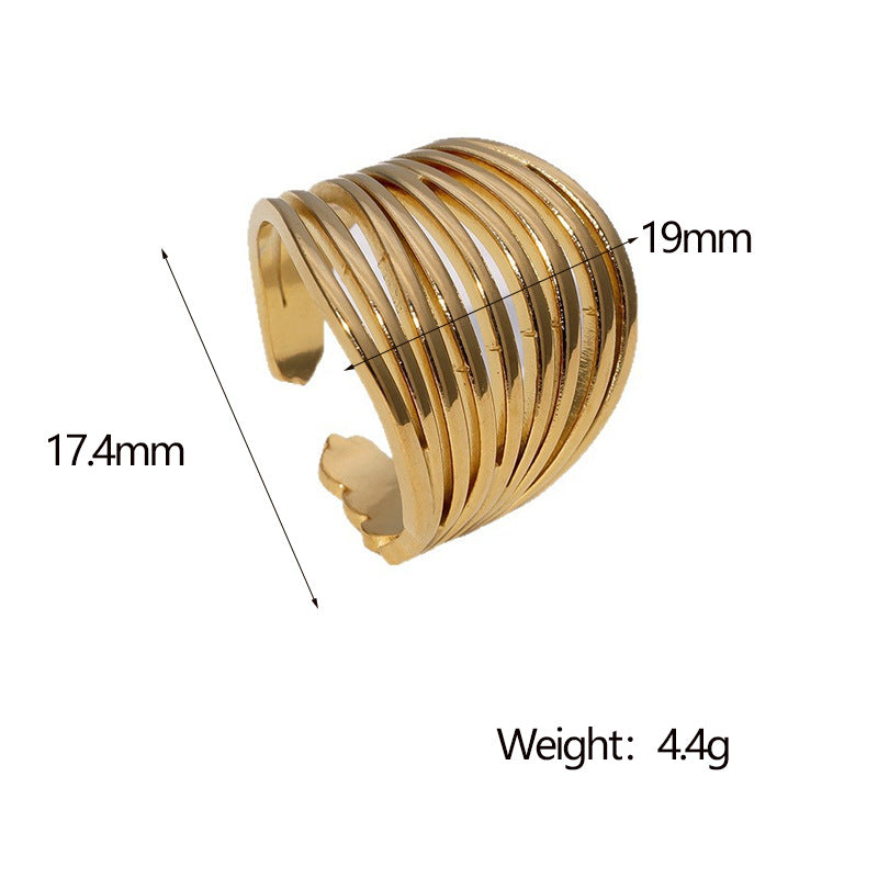 Minimalist Geometric Stainless Steel Open Ring with Gold Plating for Women