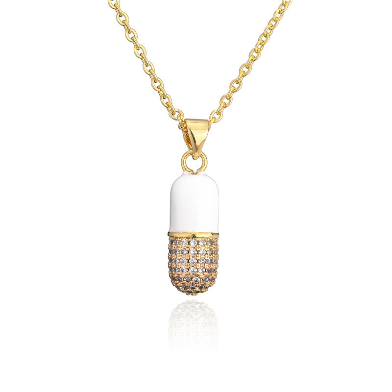 Geometric Drip Oil Inlay Brass Pendant Necklace with Cable Chain for Women