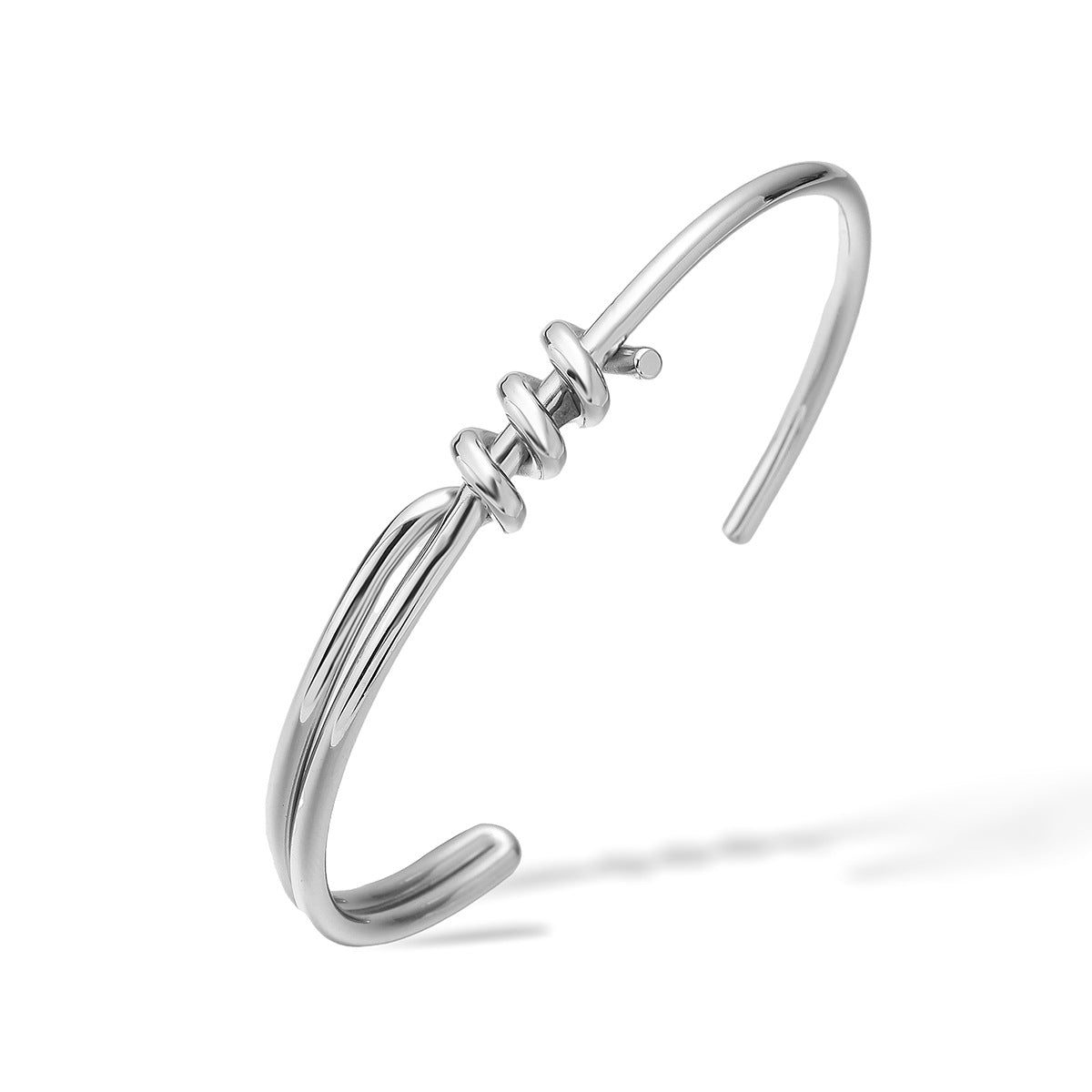 Minimalist C-Shaped Stainless Steel Bracelet for Women with 18K Gold Plating and Asymmetrical Knot Detail
