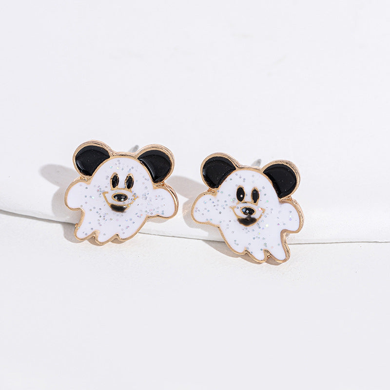 Orecchini Eleganti a Mostro Cartone Animato con Finitura Smaltata e Strass per Donna, Design Zucca di Halloween e Maschera da Strega