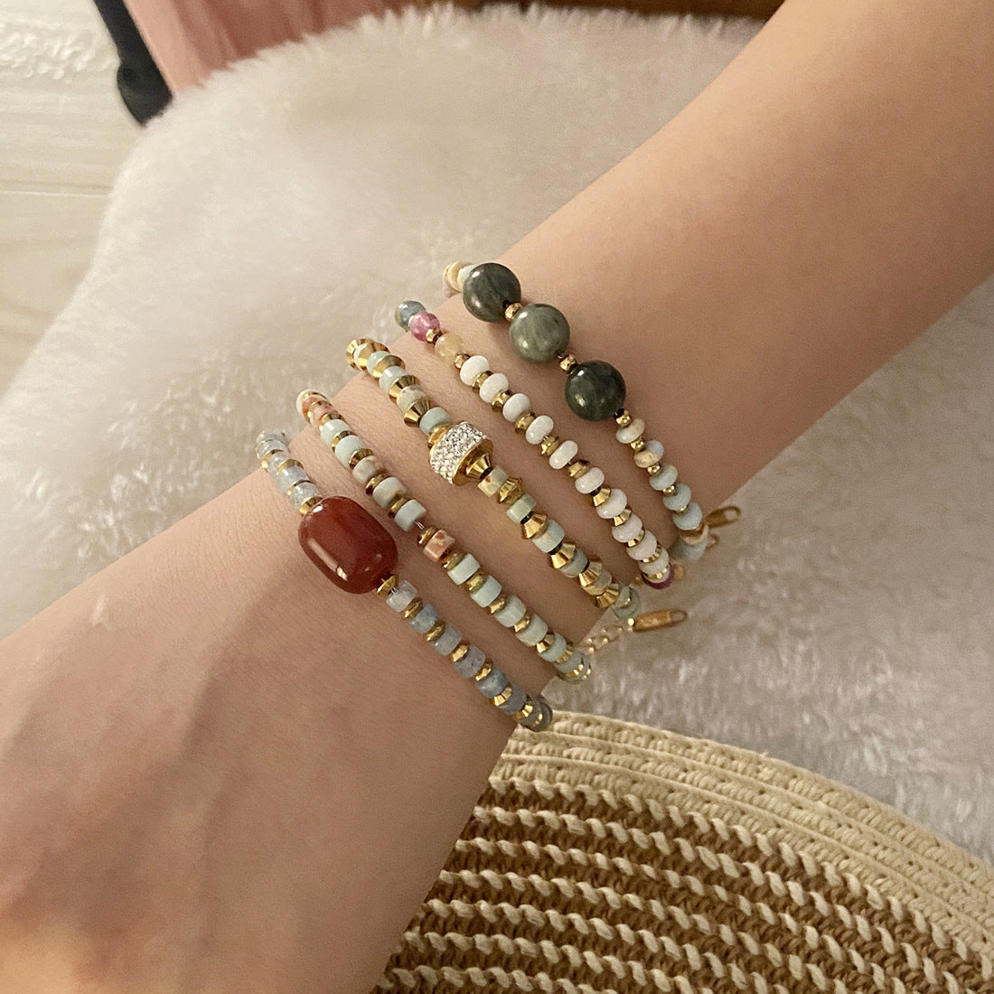 Pulsera vintage de cobre en forma de corazón con cuentas para mujer, con artesanía hecha a mano y detalles de piedras naturales