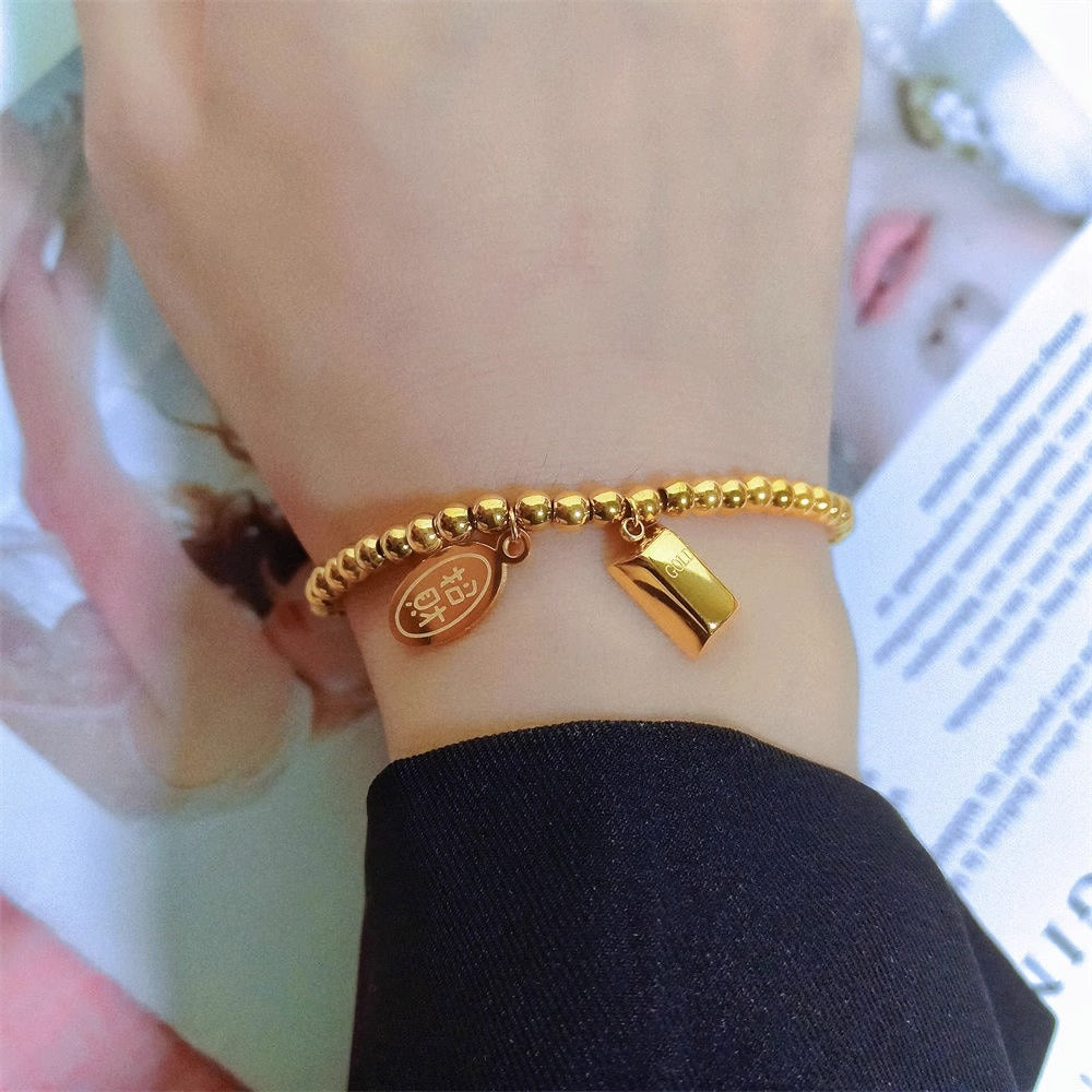 Original Design Letter-Style Titanium Steel Plated Elastic Bracelet with Floral Petal Detail for Women and Men