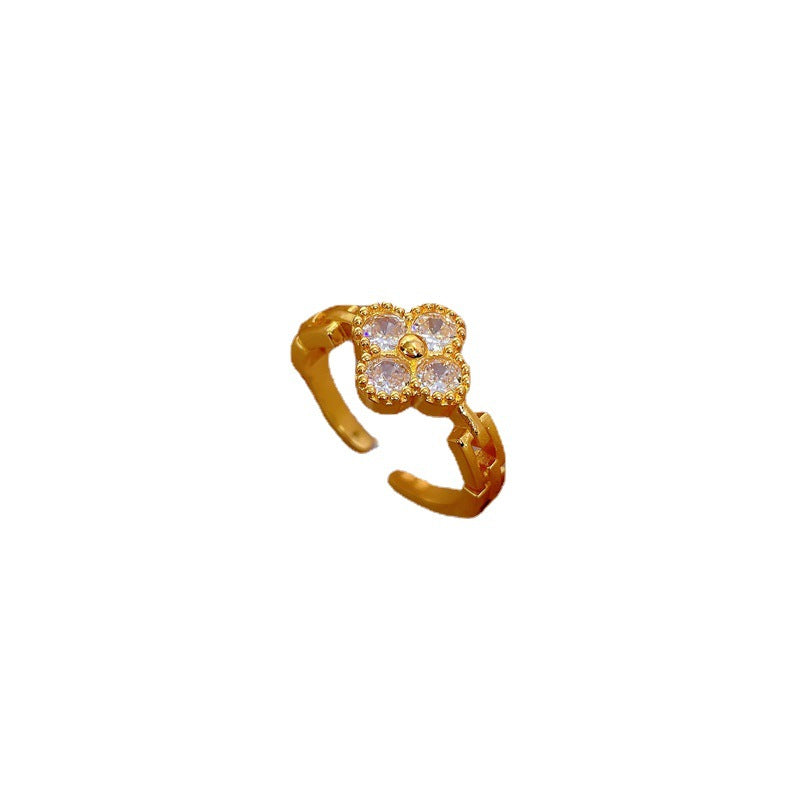 Anello Donna a Quadrifoglio in Ottone Placcato Oro Stile Minimalista Dolce