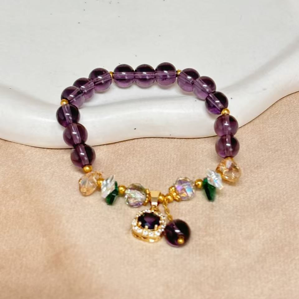 Vintage Luxury Geometric Glass Bracelet with Cubic Zirconia Inlay for Women