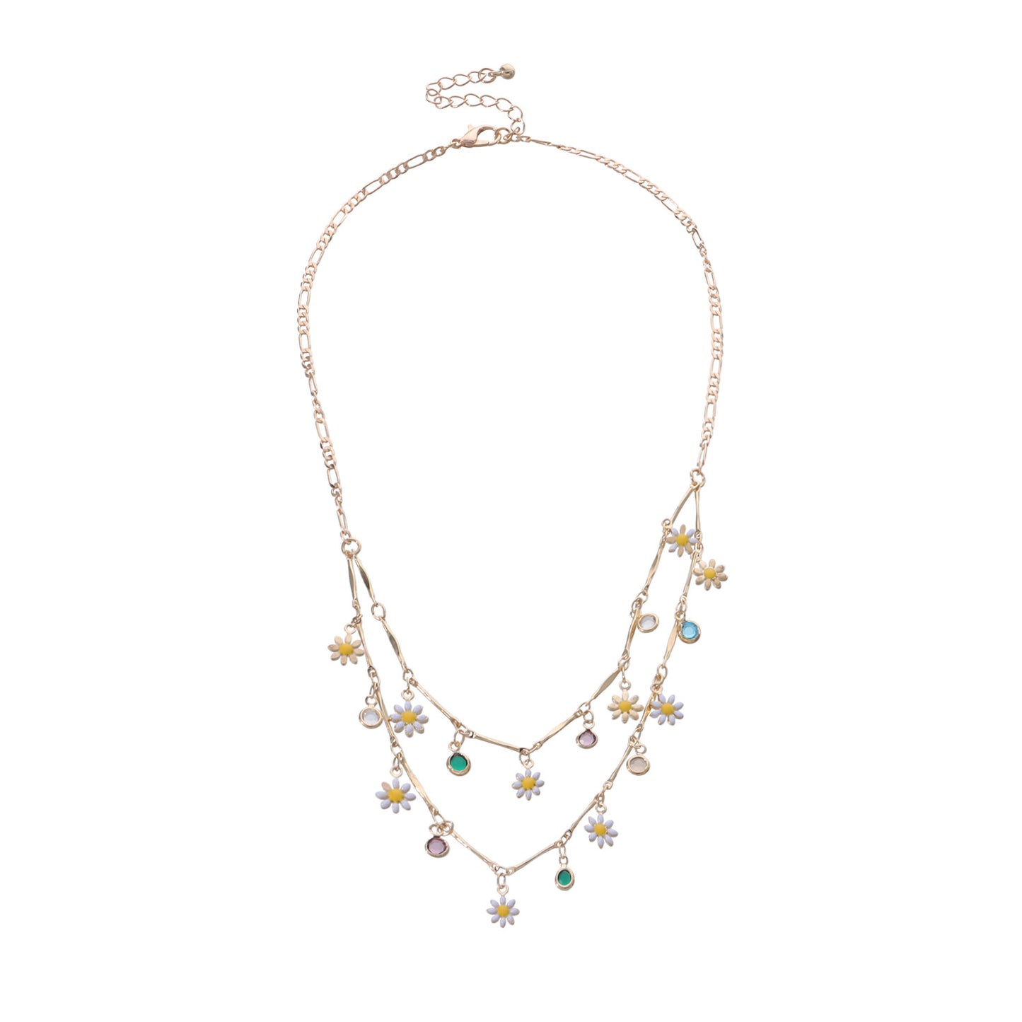 Minimalist Floral Pendant Necklace for Women with Enamel Painted Flower Design, Rhinestone Accented Alloy Drop, Polished Tube Chain