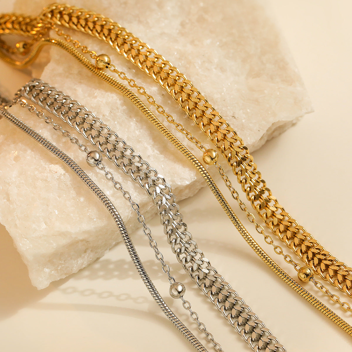 Minimalist Geometric Titanium Steel Bracelet for Women with Gold Plating Vintage-Inspired Irregular Design