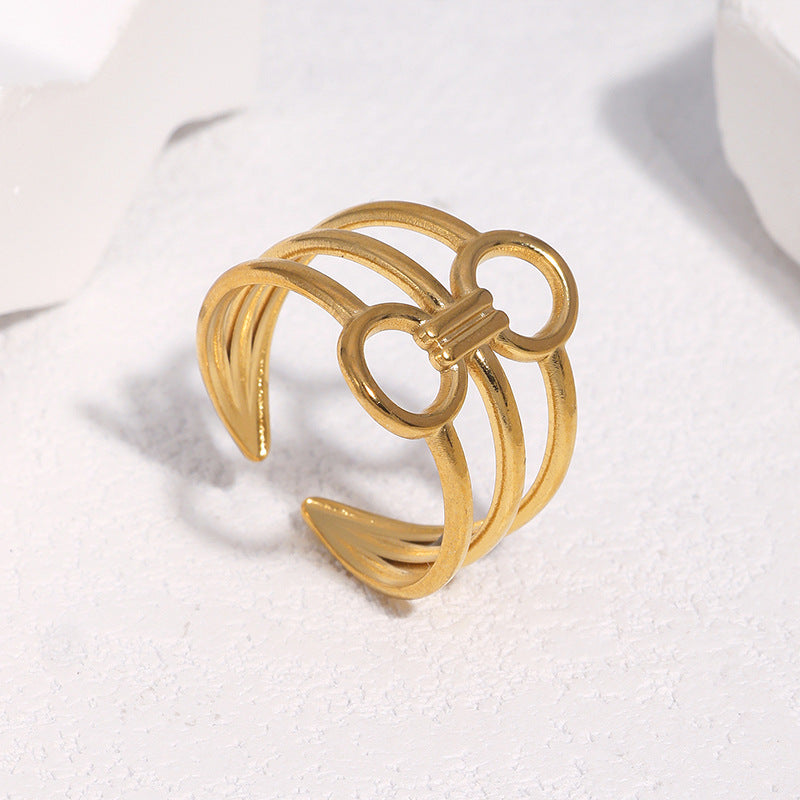 Minimalist Geometric Round Stainless Steel Plated Adjustable Ring for Women