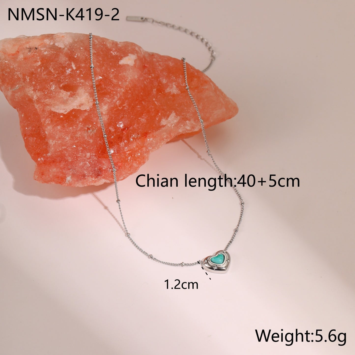 Fashionable Heart-Shaped Natural Stone Pendant Necklace in Titanium Steel with Plated Finish for Women