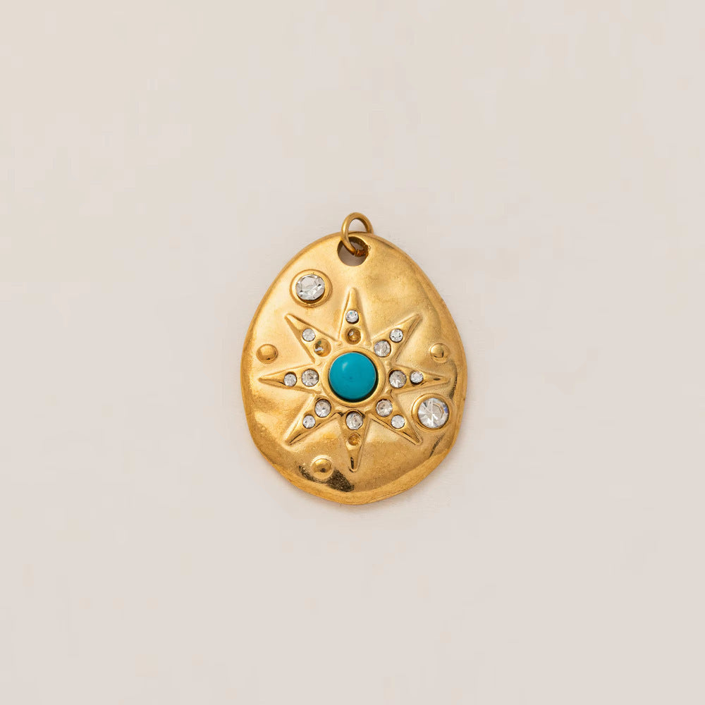 Luxury Casual 18K Gold PVD Stainless Steel Star Geometric Pendant Necklace with Sun Moon Planet Rainbow Elements