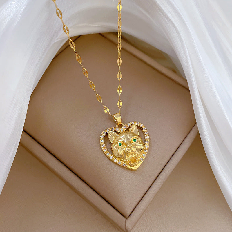 Collana Minimalista a Cuore in Acciaio al Titanio con Pendente a Luna per Uomo e Donna, Delicata Catena con Strass
