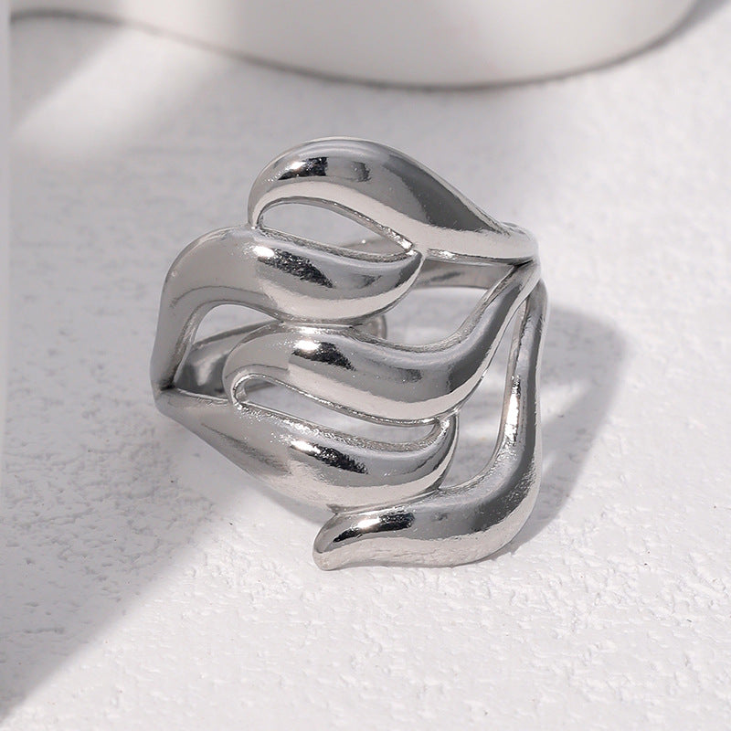 Minimalist Vintage Geometric Open Ring 18K Gold Plated Stainless Steel Jewelry for Women