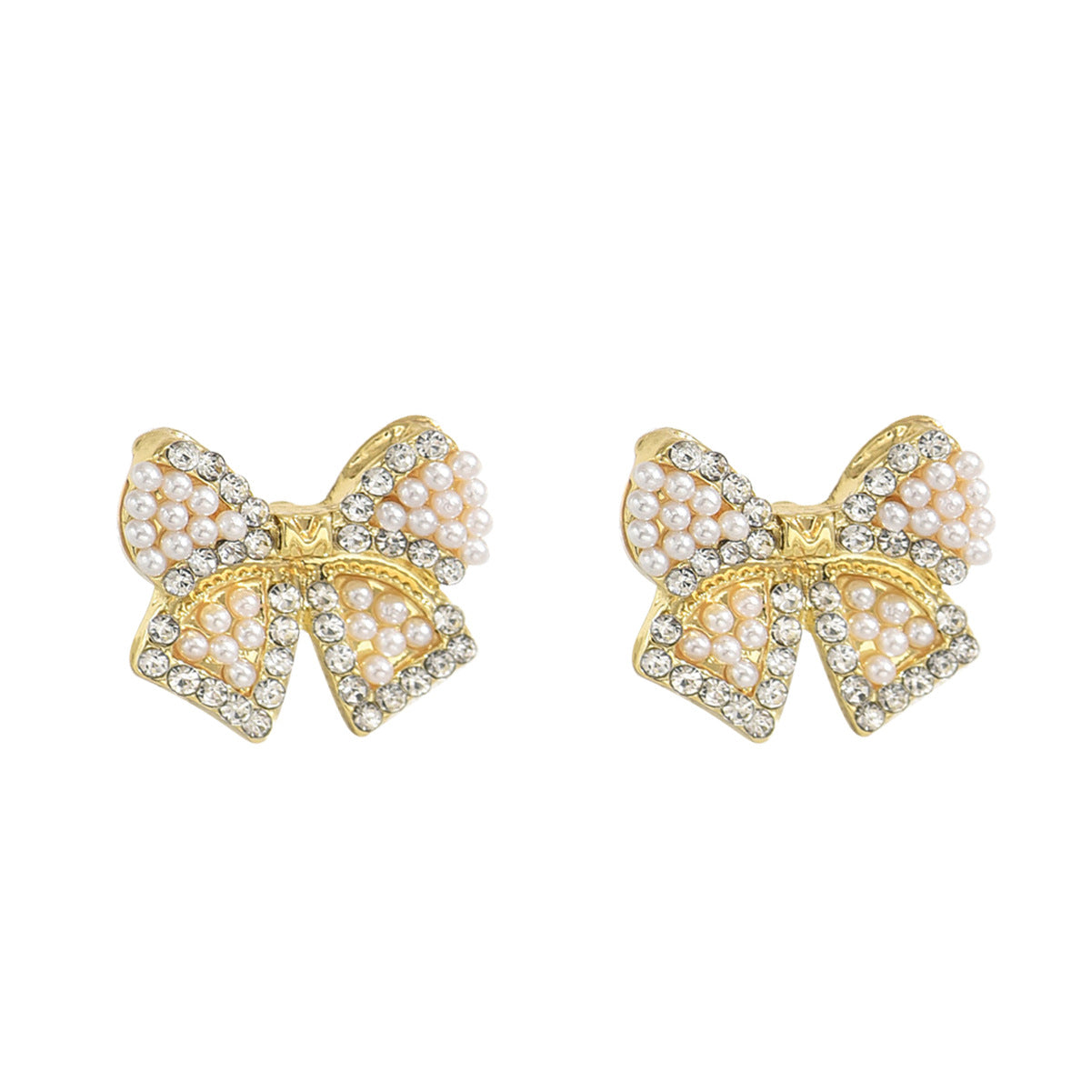 Pendientes de aleación con forma de lazo minimalistas con incrustaciones de perlas para mujer, joyería de moda para orejas Primavera Verano 2024