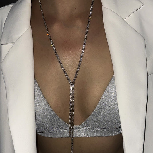 Collar con borla de aleación con incrustaciones de diamantes de imitación geométricos de lujo minimalista para mujer