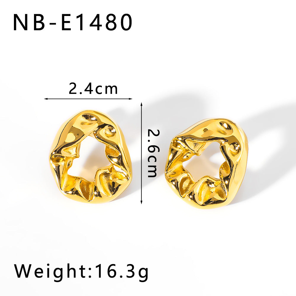 Irregular Geometric Stainless Steel Stud Earrings with Vacuum Gold Plating Minimalist Cold-Tone Design for Women