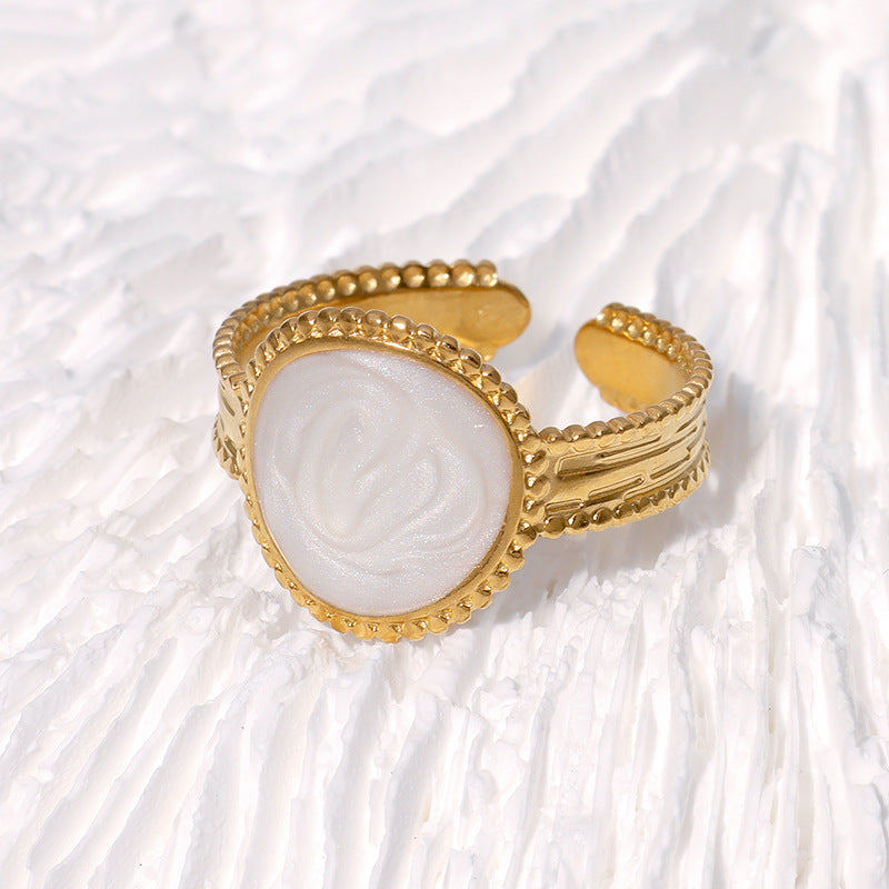 Vintage Elegant Geometric Round Gold Plated Stainless Steel Open Ring for Women