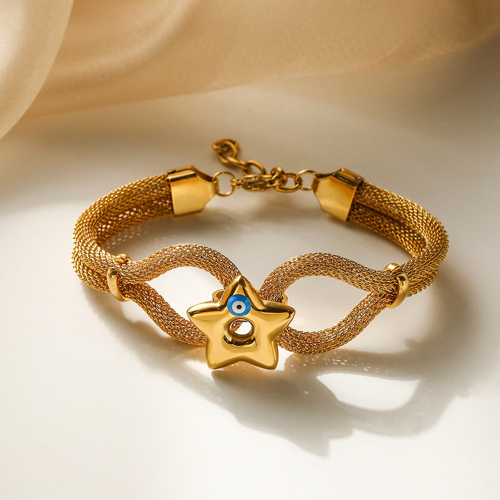 Bracciale Geometrico in Acciaio al Titanio Placcato per Donna con Accento a Stella, Accessorio di Moda d'Ispirazione Vintage