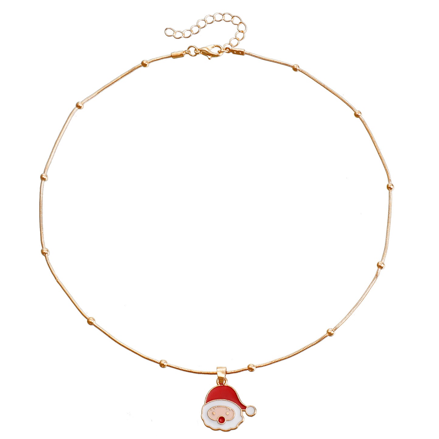 Vintage Christmas Necklace for Women with Geometric Pendant, Electroplated Metal Choker Chain, Santa and Snowflake Enamel Design
