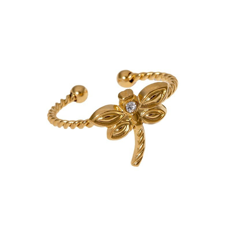 Anello da dito minimalista a forma di libellula in acciaio inossidabile con finitura placcata da donna