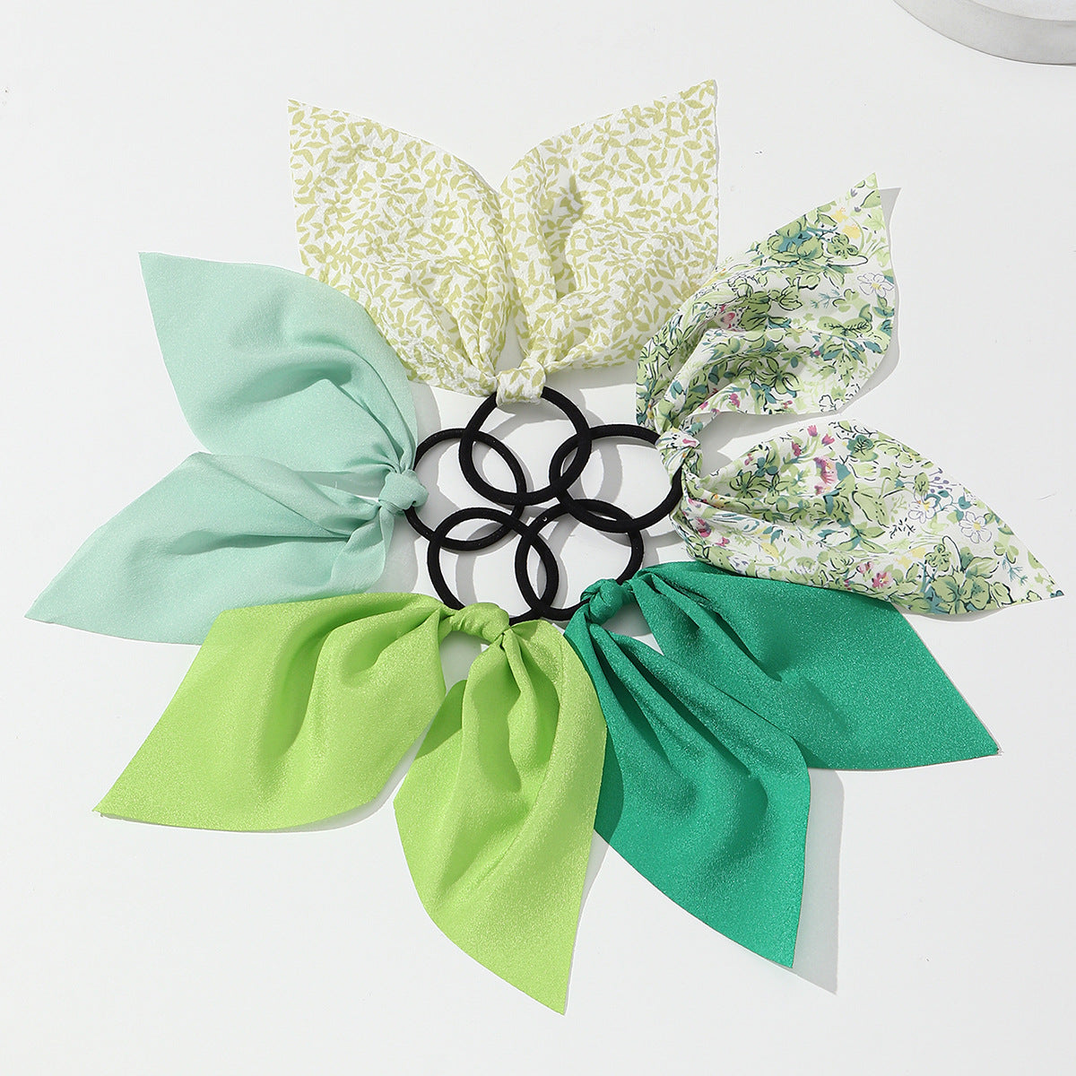 Set di elastici per capelli a fiocco azzurro pastello, fatti a mano per bambine, in tessuto con paillettes e motivo floreale