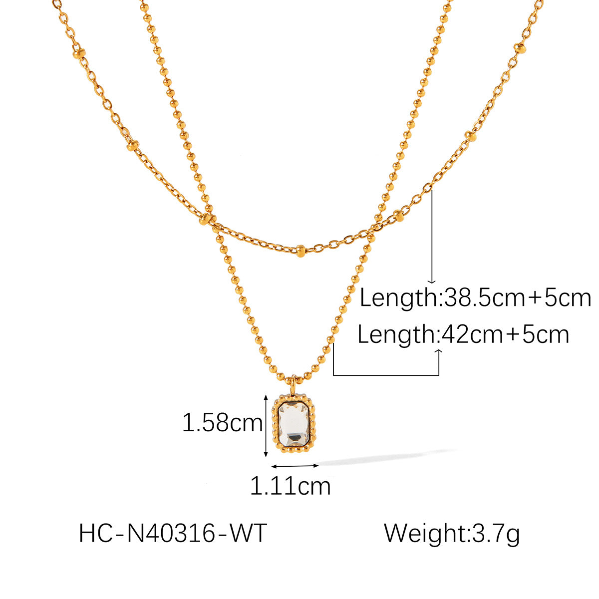 Luxury Geometric 18K Gold Plated Stainless Steel Necklace with Zircon for Women