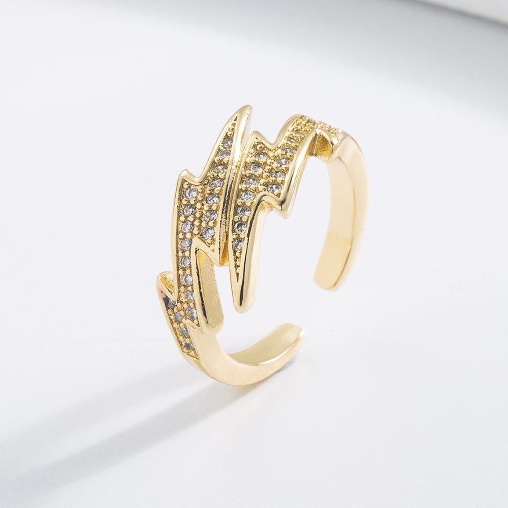 Anello in Rame dalla Forma Geometrica Irregolare con Placcatura in Oro 18K e Zirconi Micro-Incastonati per Donna