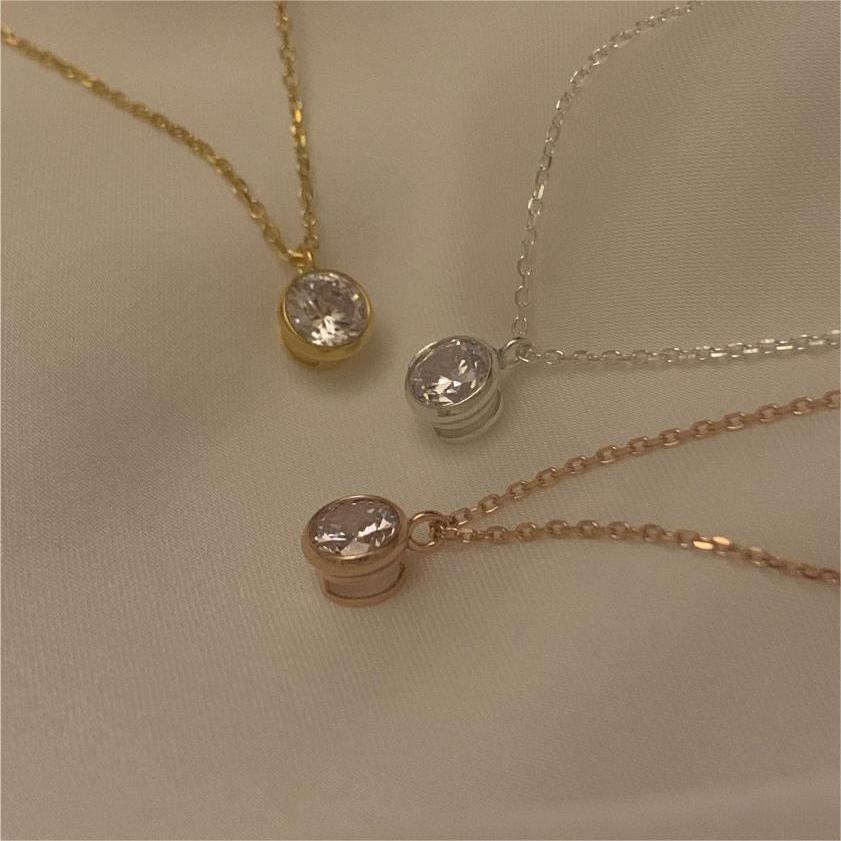 Minimalist Geometric Pendant Necklace in 925 Sterling Silver with Rhinestone Inlay and Rainbow Accents on Snake Chain