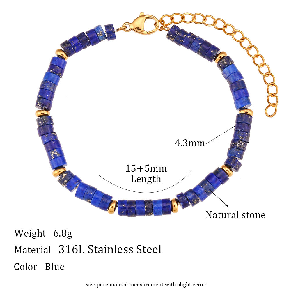 Set Collana e Bracciale da Donna con Perline in Pietra Naturale, Geometrico Minimalista