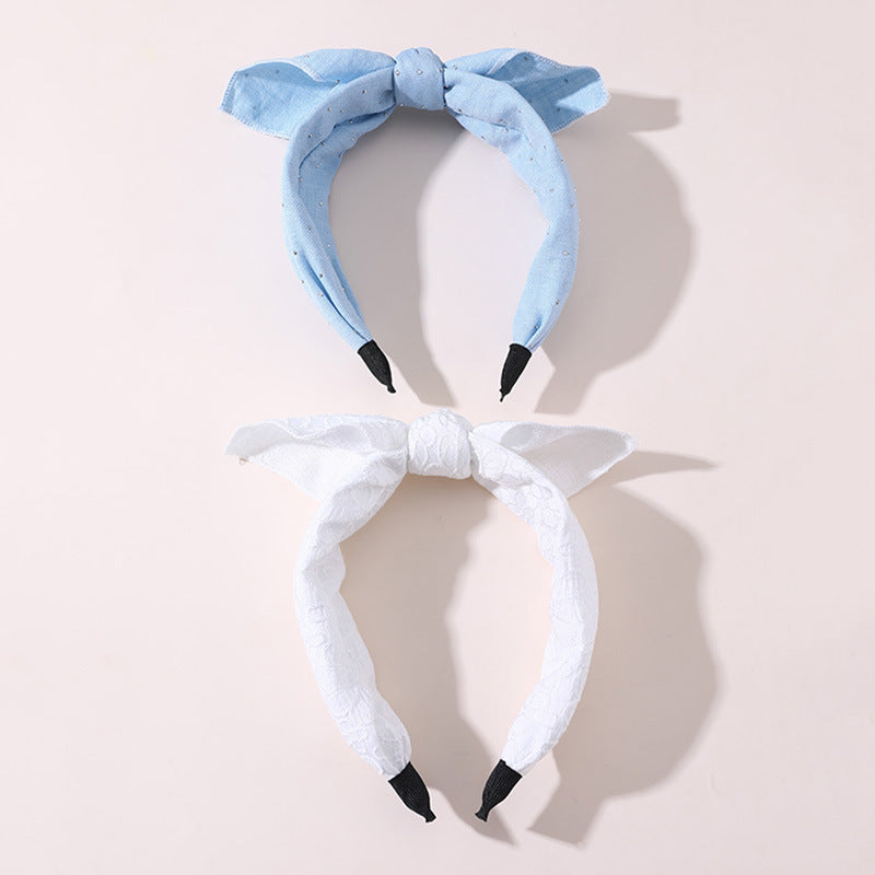 Set di cerchietti per capelli per bambini con motivo geometrico, a pois e a quadretti, fiocco con bordo in pizzo e rivestimento in resina