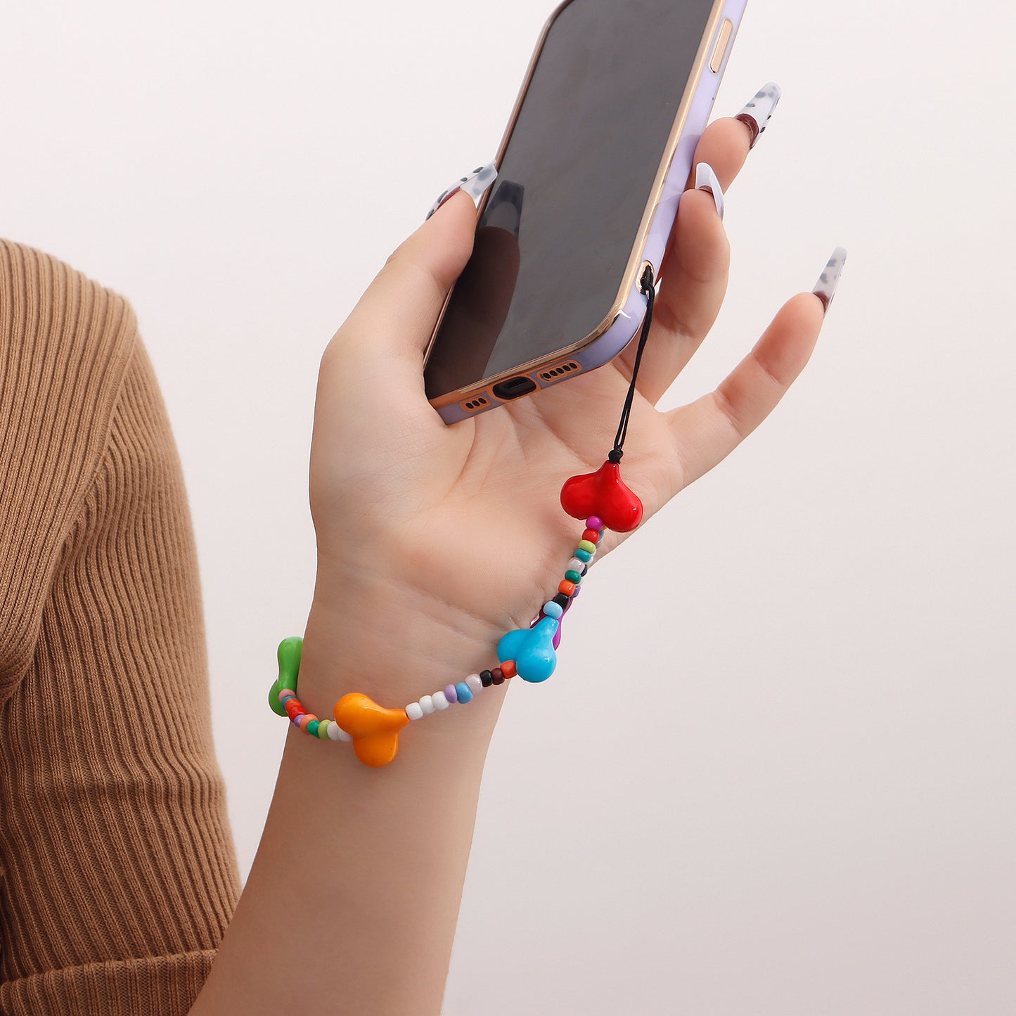 Collana da Donna con Ciondolo a Cuore Grande Multicolore in Lega, Stile Etnico, Finitura Placcata, da Attaccare al Telefono