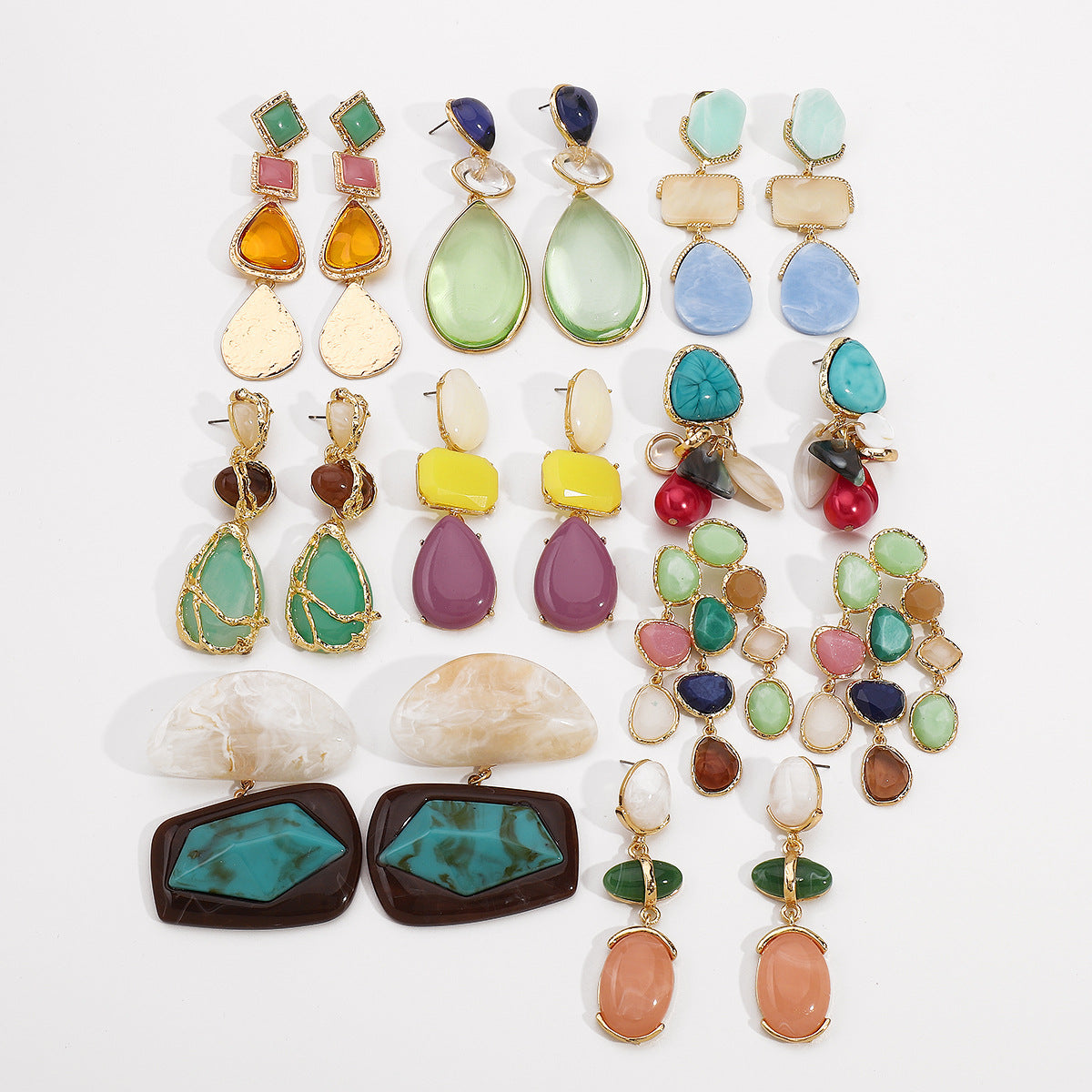 Pendientes colgantes minimalistas geométricos de aleación de acrílico y resina para mujer con postes de acero inoxidable chapado