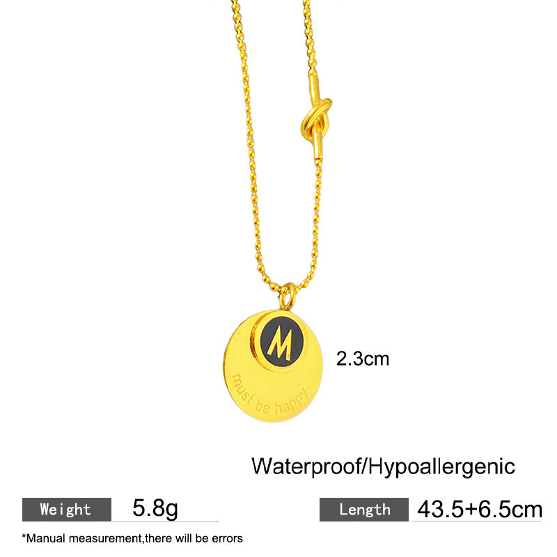 Vintage Letter M Geometric Titanium Steel Plated Necklace with Cubic Zirconia