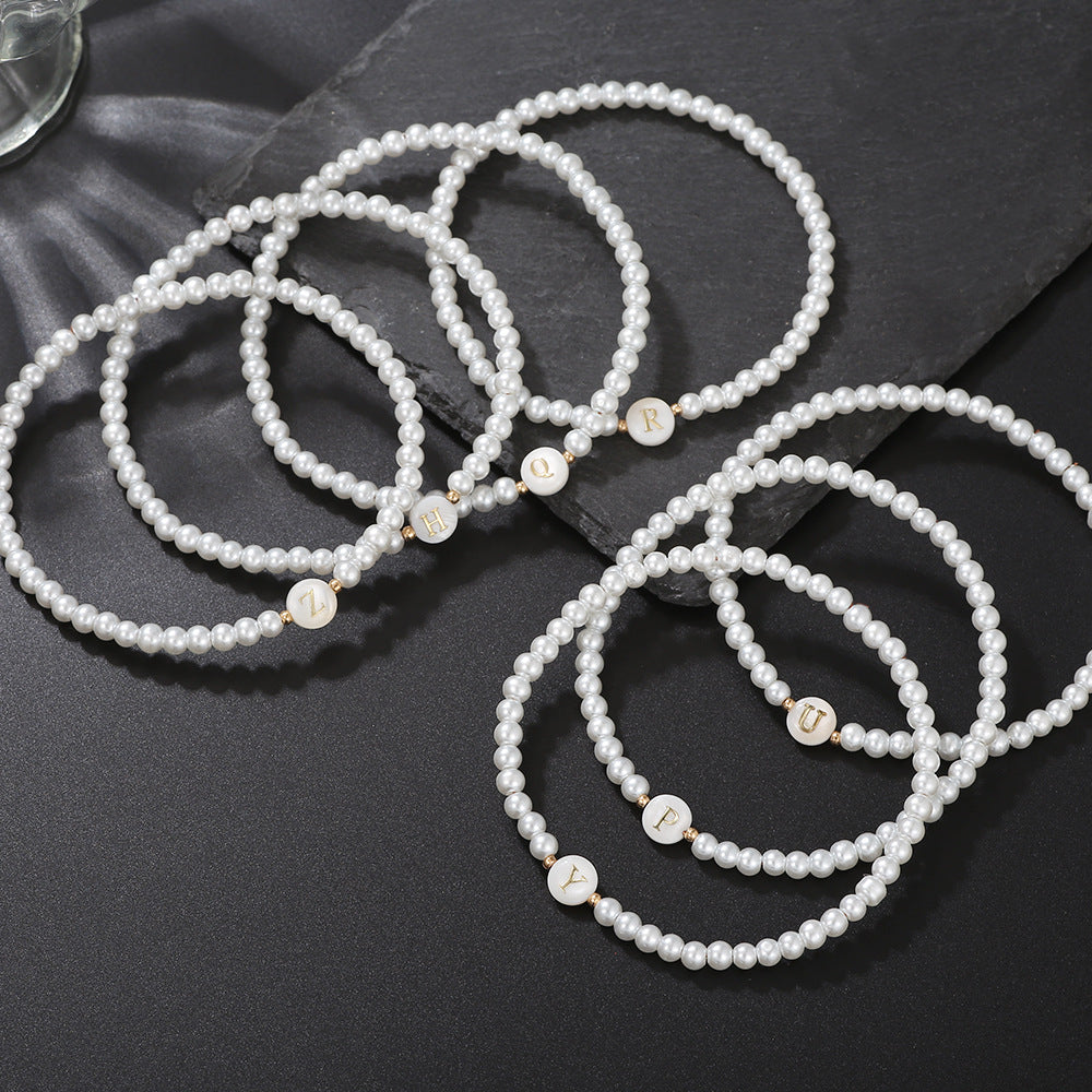 Minimalist Sweet Letter Imitation Pearl Handmade Bracelet for Women