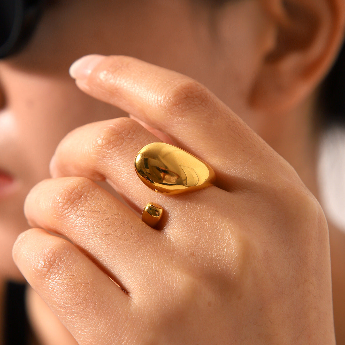 Anello aperto geometrico minimalista in acciaio inossidabile placcato oro 18 carati, gioielli alla moda da donna
