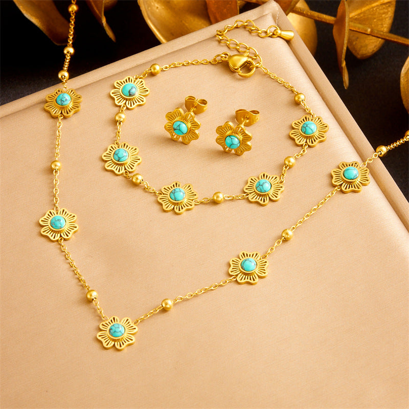 Minimalist Gold Plated Stainless Steel Heart Butterfly Teardrop Pearl Jewelry Set for Women