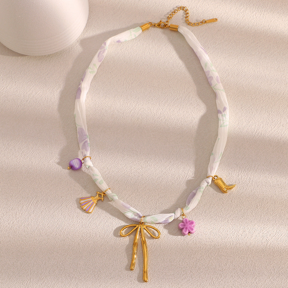 Fashionable OL Style Butterfly Bow Pendant Necklace for Women in Stainless Steel with Plated Finish