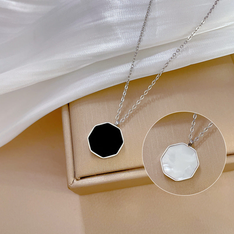 Minimalist Hexagonal Shell Pendant Necklace in Titanium Steel with Gold Plating for Women and Men