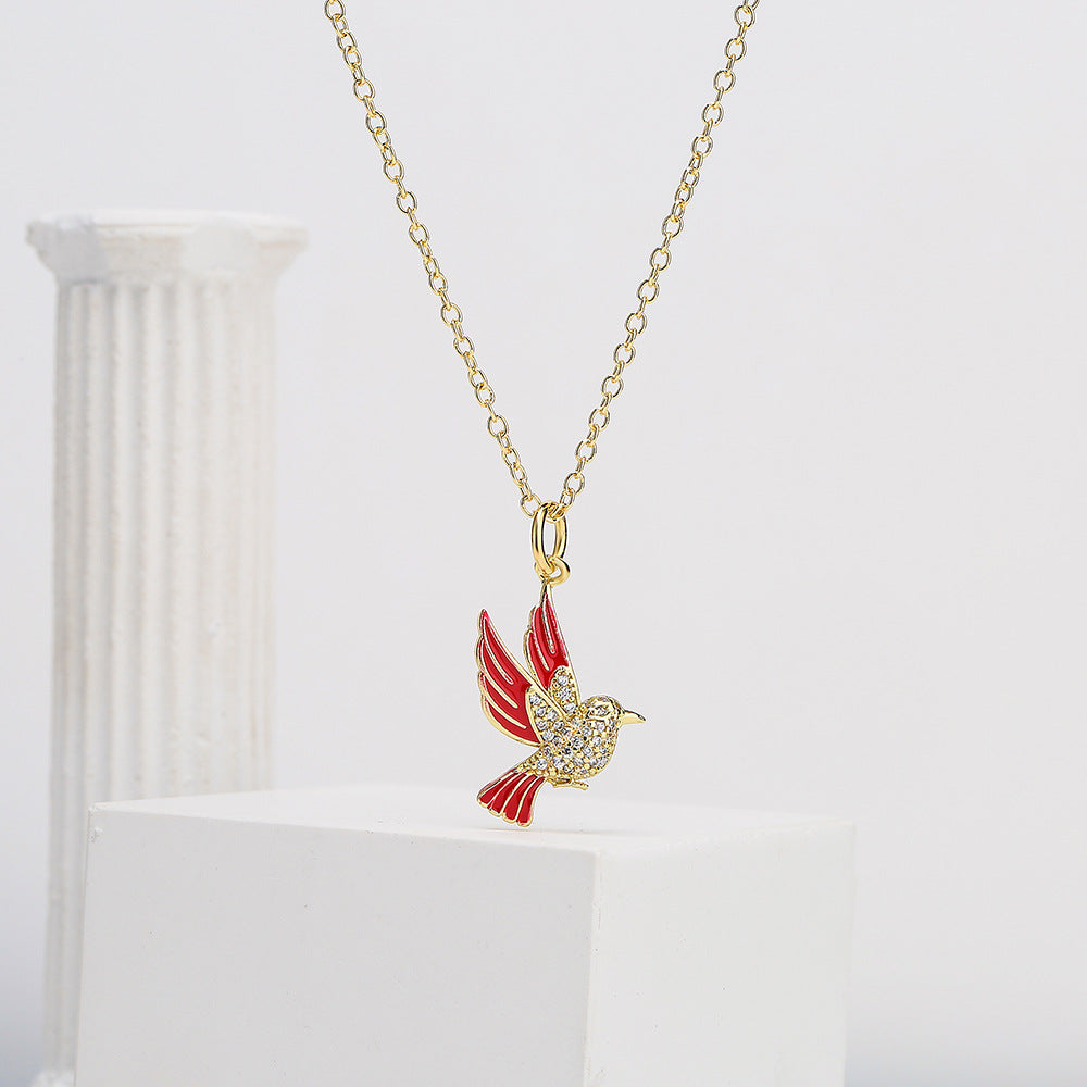 Minimalist Geometric Copper Pendant Necklace with Gold Plating and Micro-Paved Zirconia Lovebird Design