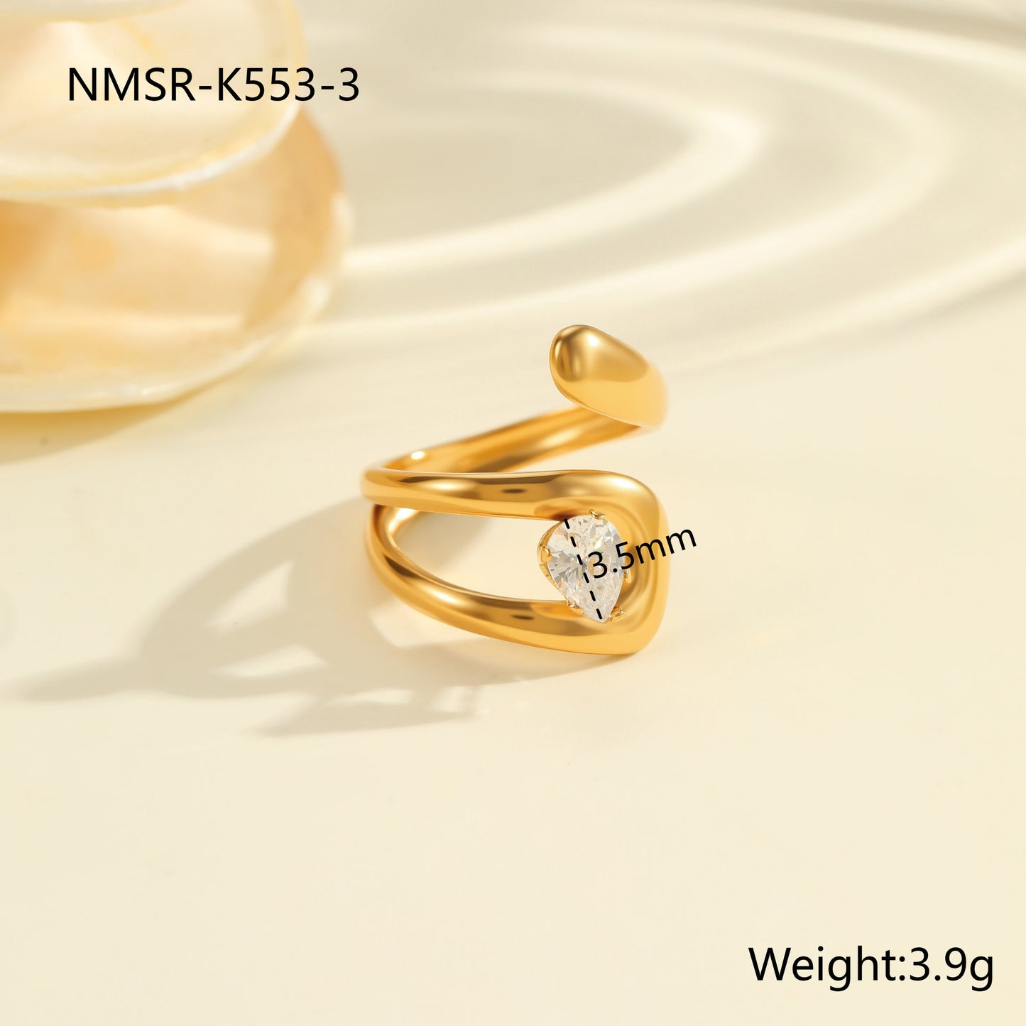 Anello da donna minimalista geometrico con zirconi in acciaio inossidabile con finitura placcata