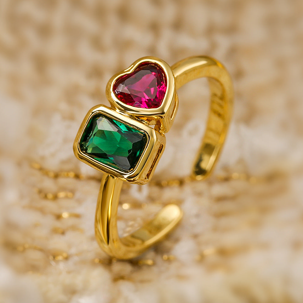 Minimalist Geometric Heart Micro-Inlaid Cubic Zirconia Brass Ring for Women