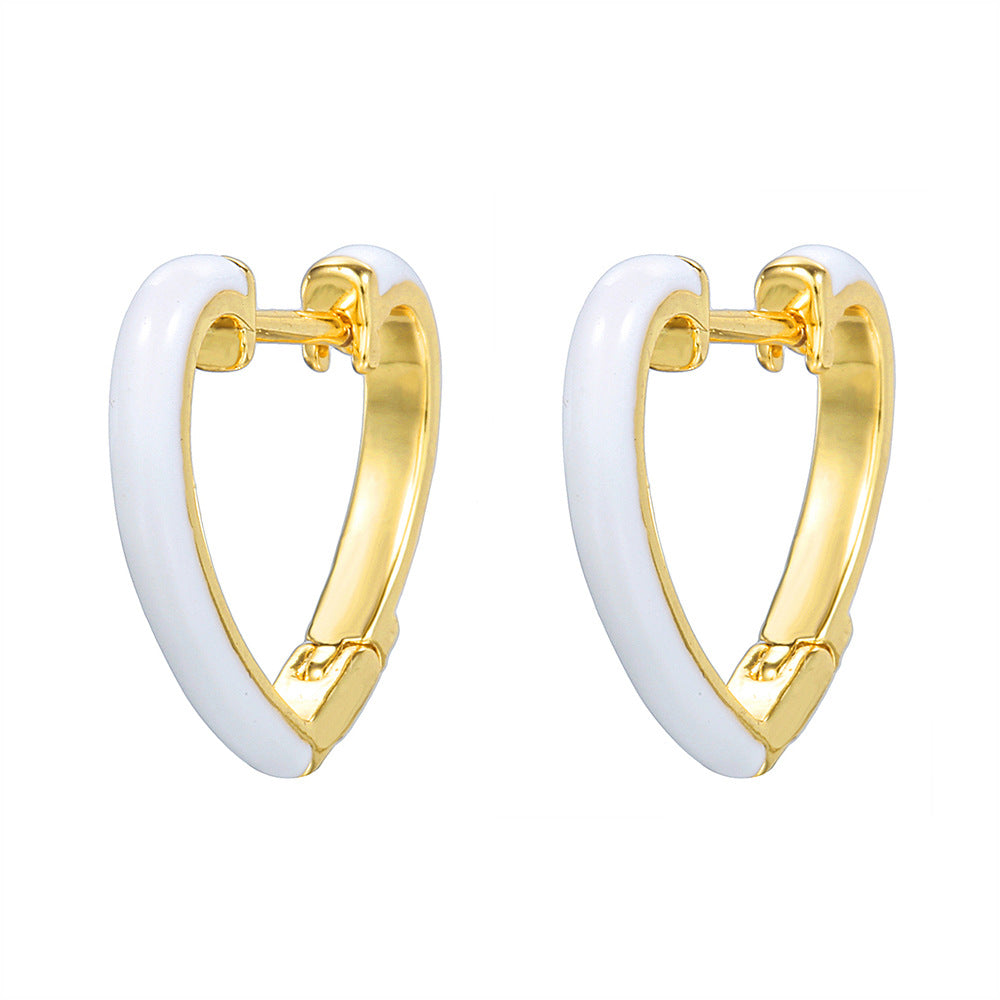 Minimalist Red Heart Gold Plated Drip Oil Brass Earrings for Women