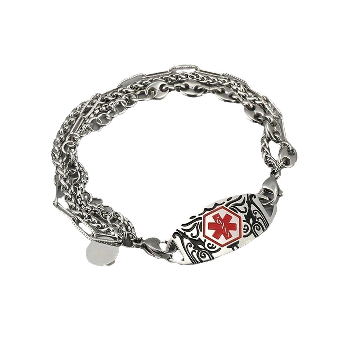 Polished Stainless Steel Geometric Medical ID Charm Bar Bracelet Unisex DIY