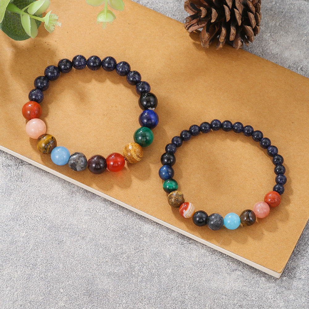 Handmade Blue Sandstone Round Geometric Stone Bracelet Unisex