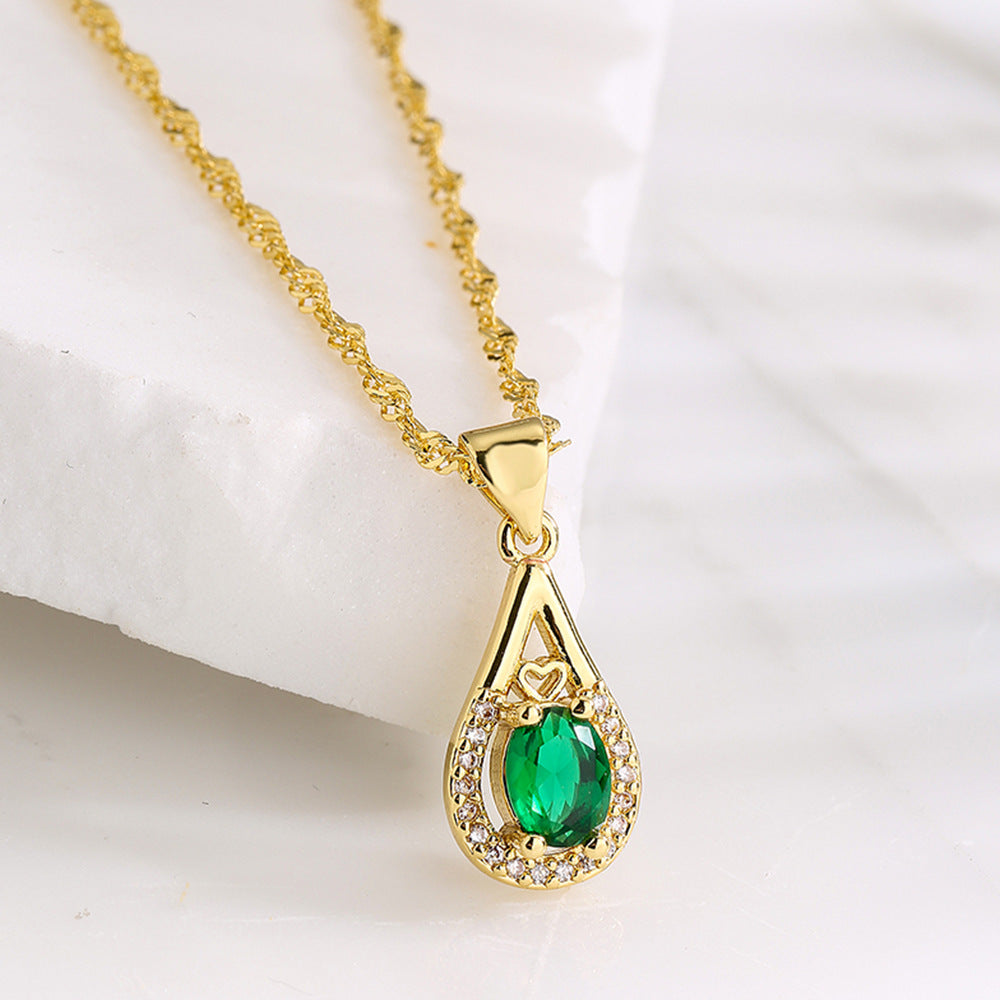 Geometric Pendant Necklace for Women with Copper Base Plated in 18K Gold and Zircon Inlay, Minimalist and Unique Clavicle Chain