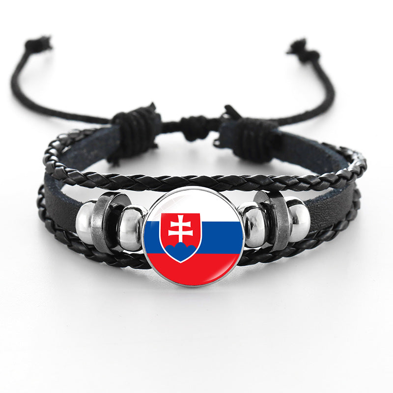 Bracciale in pelle intrecciata fatto a mano unisex stile punk geometrico, nero
