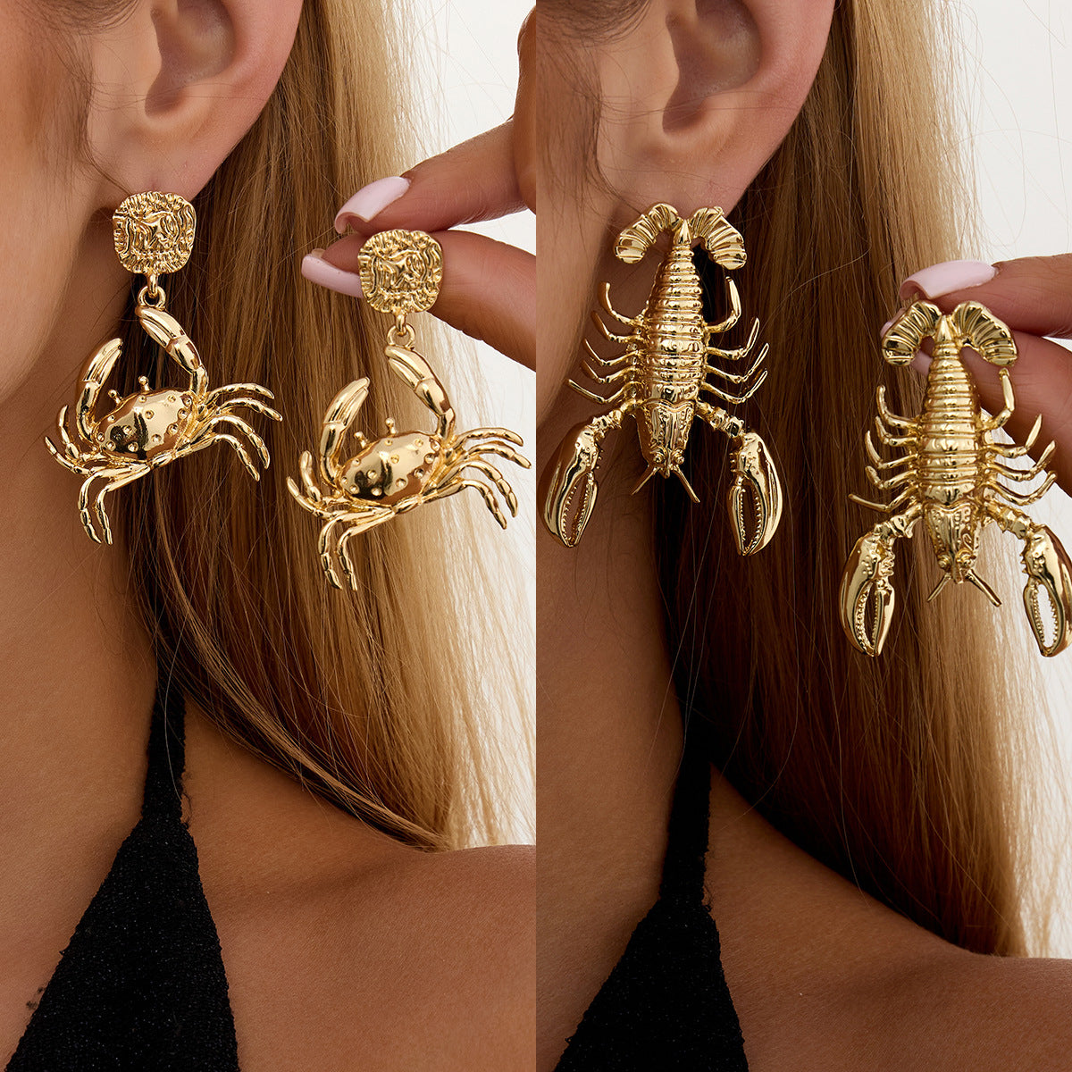 Fashionable Plated Zinc Alloy Animal Crab Lobster Earrings for Women