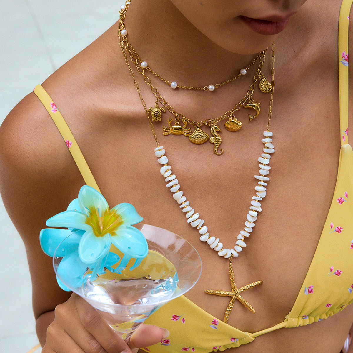 Collana da Donna in Acciaio al Titanio a Stella Marina Elegante con Finitura Galvanizzata