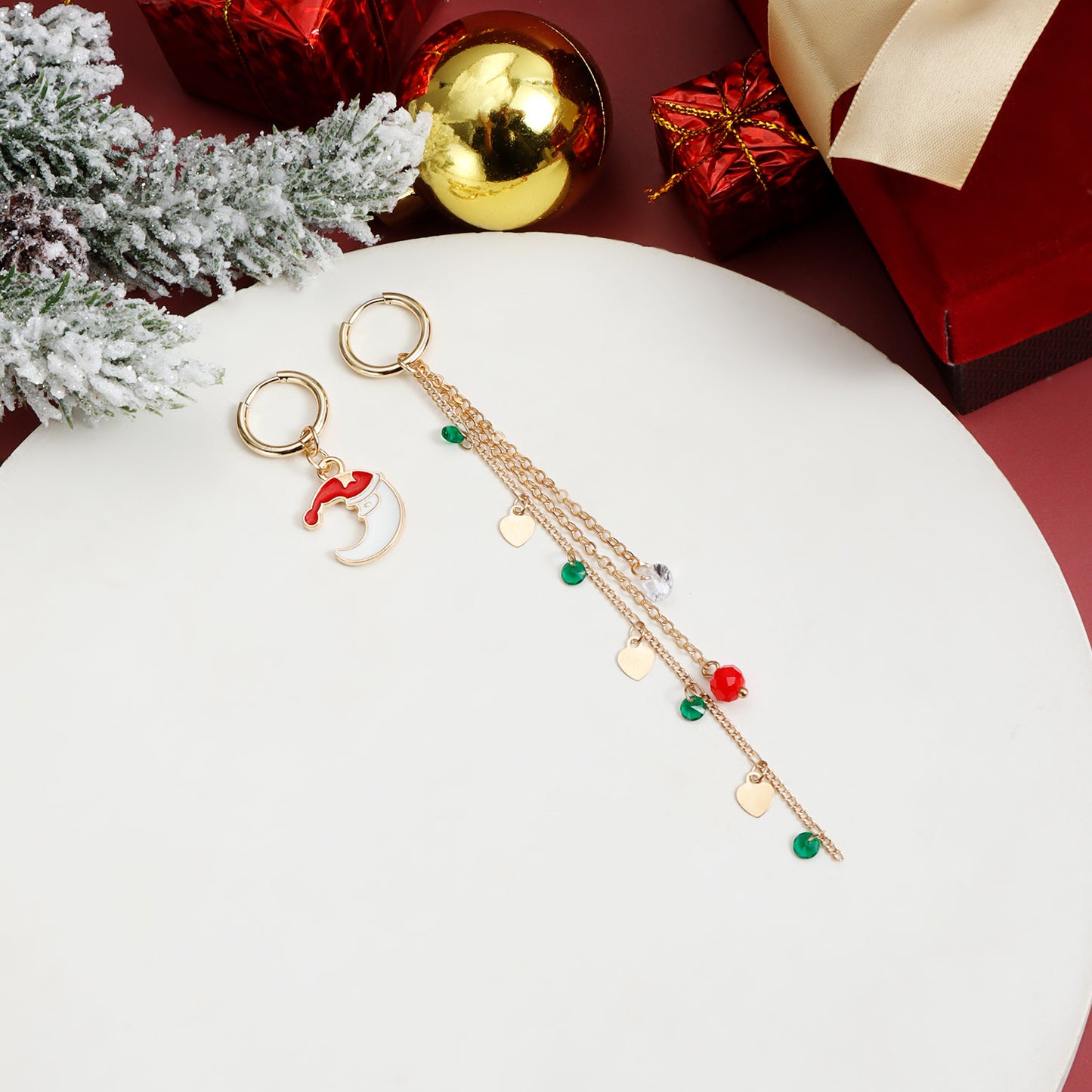 Vintage Cartoon Geometric Moon Round Zinc Alloy Plated Asymmetric Earrings for Women