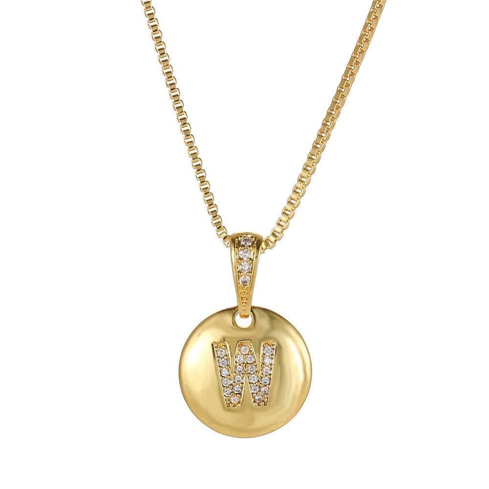Vintage Sweet Geometric Letter Brass Inlay Cubic Zirconia Necklace Box Chain for Women
