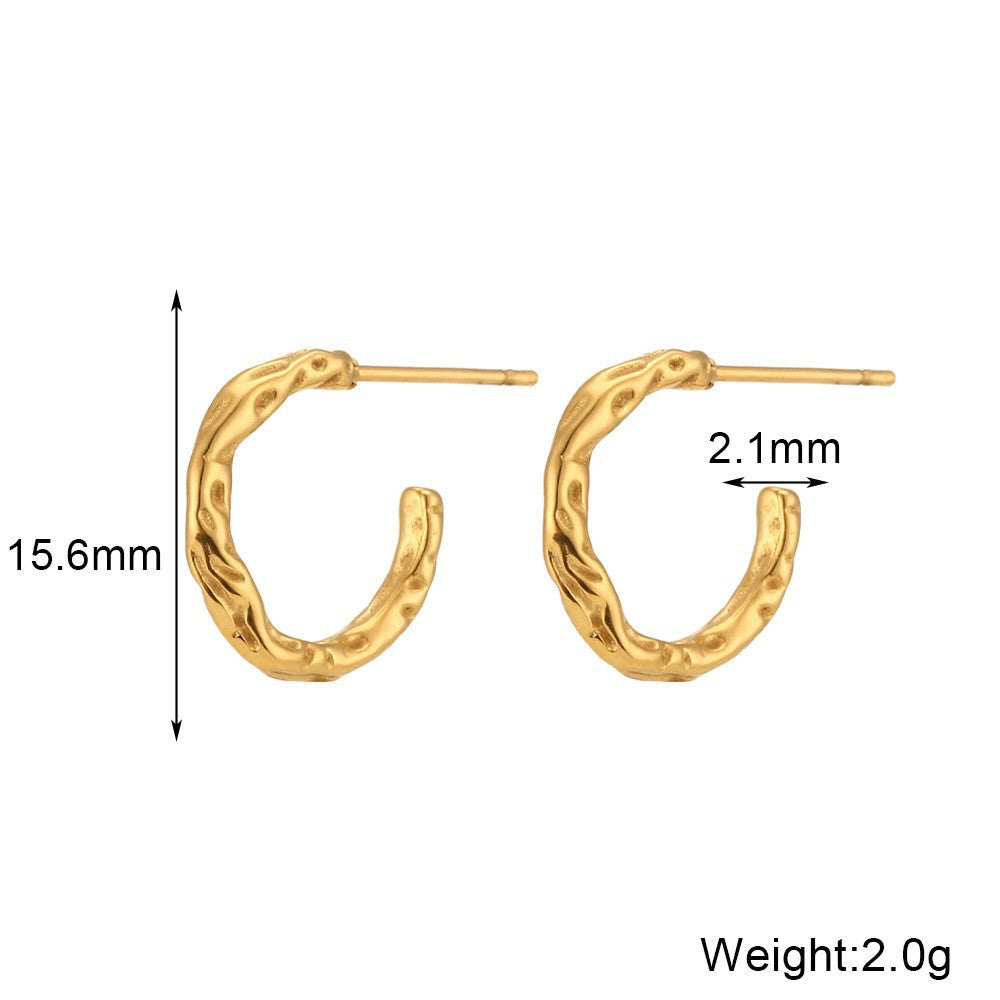 Minimalist Luxe Bamboo-Textured Stainless Steel Hoop Earrings with 18K Gold Plating for Women